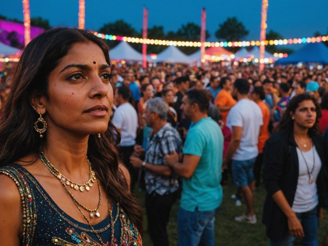 Distressed woman at Albanian music festival