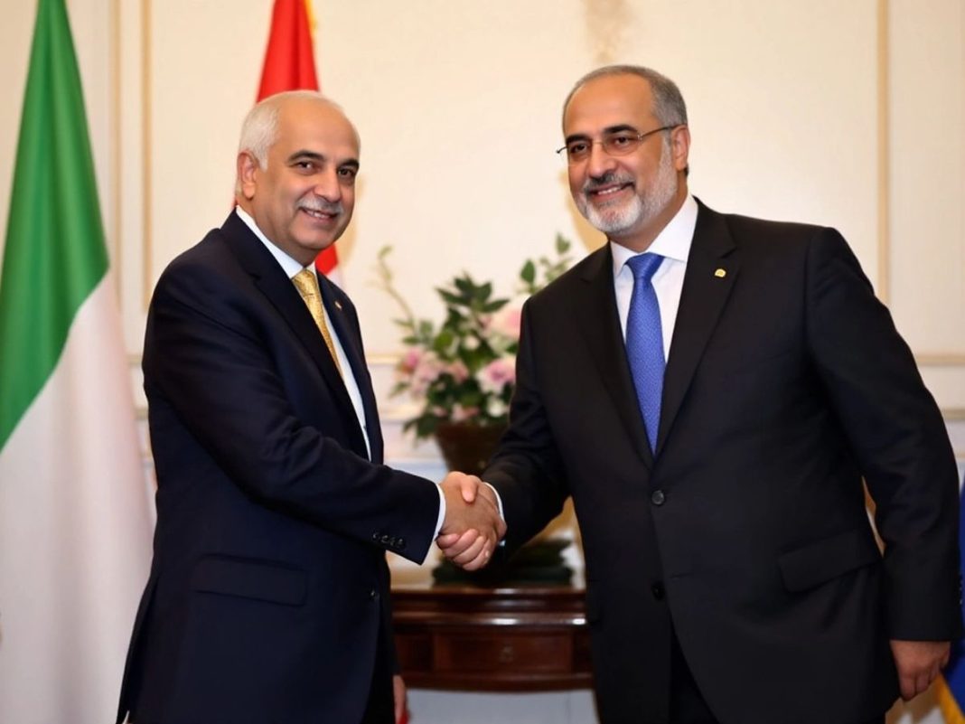 Iraqi and Croatian flags during ministerial meeting.