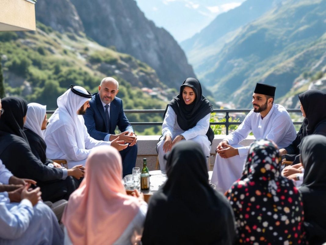 Minister meeting with officials in scenic Balkan location.