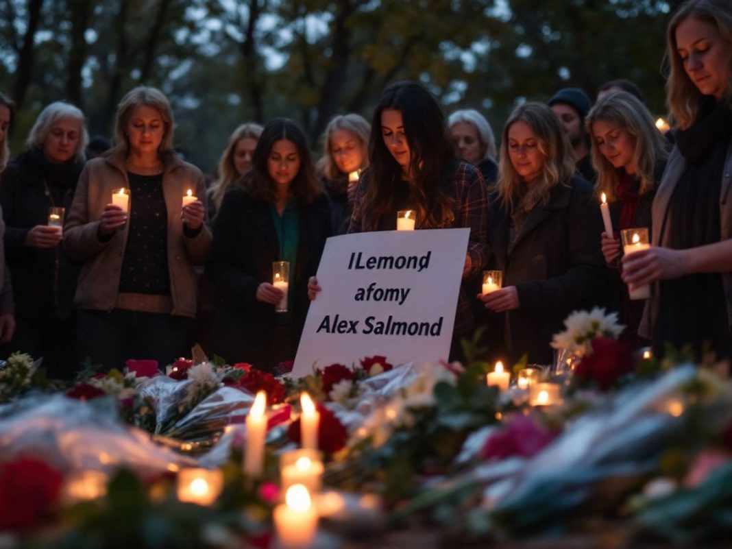 People holding candles in memory of Alex Salmond.