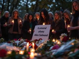 People holding candles in memory of Alex Salmond.