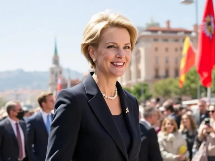 Ursula Von Der Leyen in Tirana with officials and crowd.