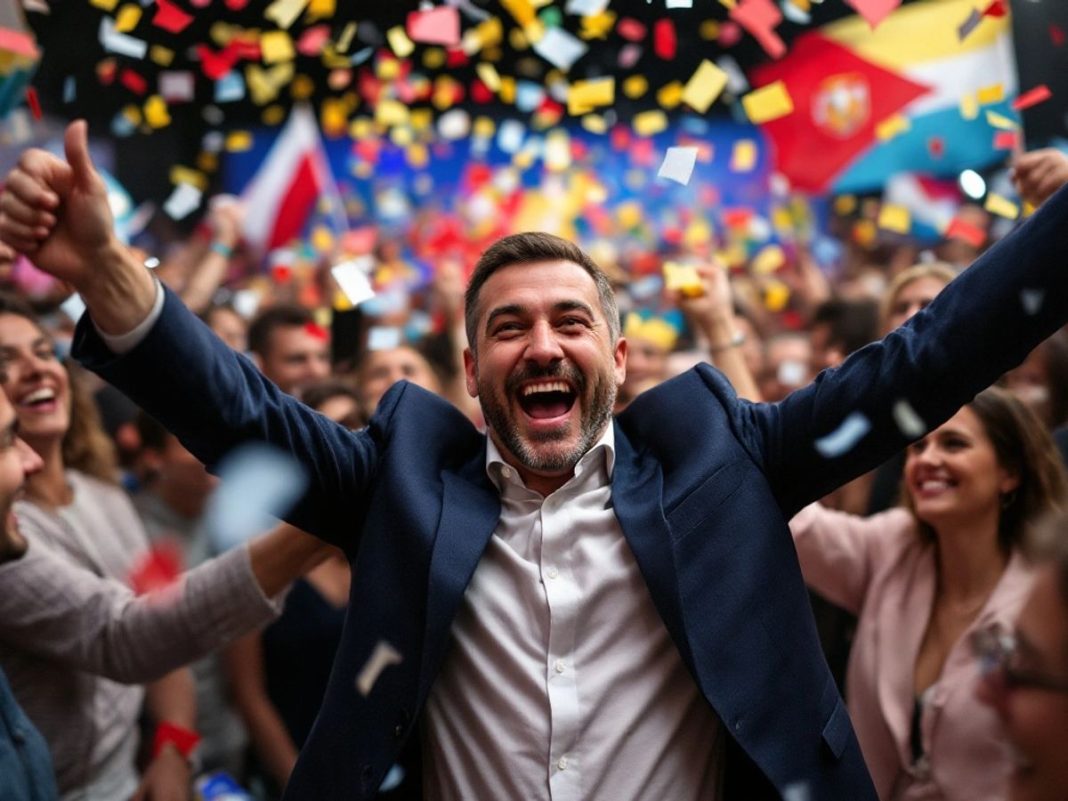 Gustavo Zanatta celebrating election victory with supporters.