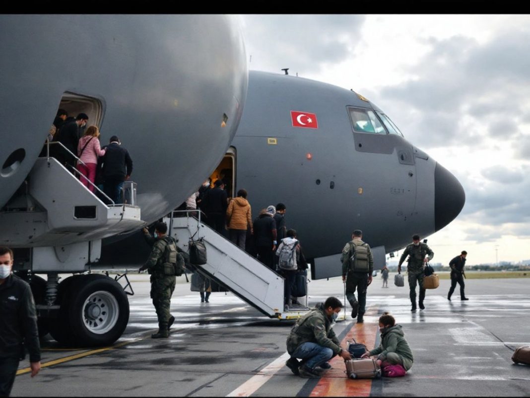 Turkish military aircraft evacuating citizens from Lebanon.