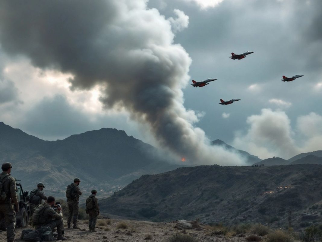 Turkish jets flying over smoke-filled mountains after airstrikes.