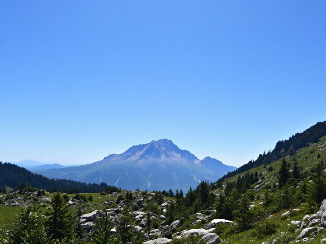 Mount Kupena in Rila with lush greenery and blue sky.