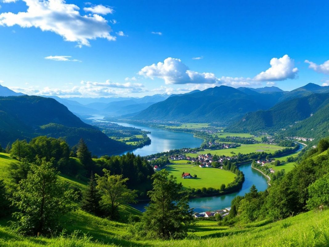 Beautiful Slovenian rivers and lush landscapes under blue skies.