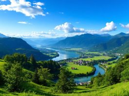 Beautiful Slovenian rivers and lush landscapes under blue skies.