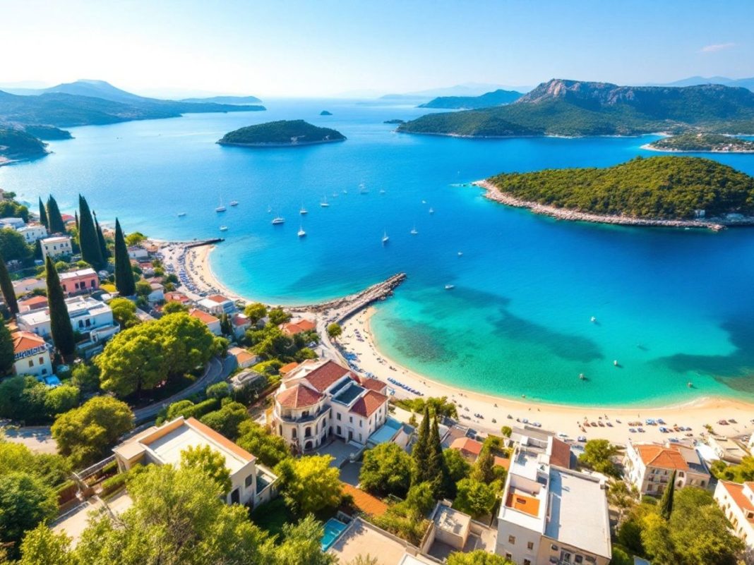 Greece's coastline with vibrant waters and picturesque islands.