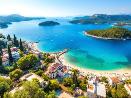 Greece's coastline with vibrant waters and picturesque islands.