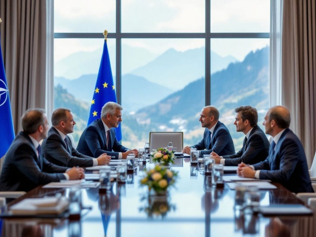 NATO and EU officials meeting in a conference room.