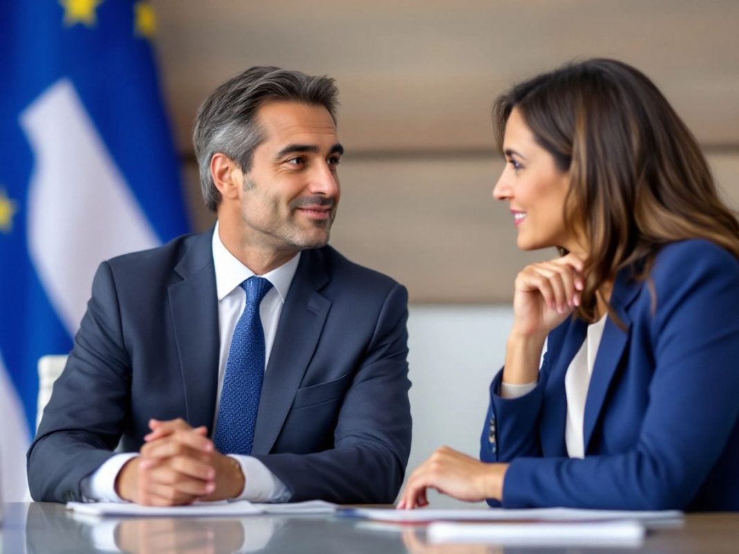 Mitsotakis and Ivanova in a meeting on AI strategy.