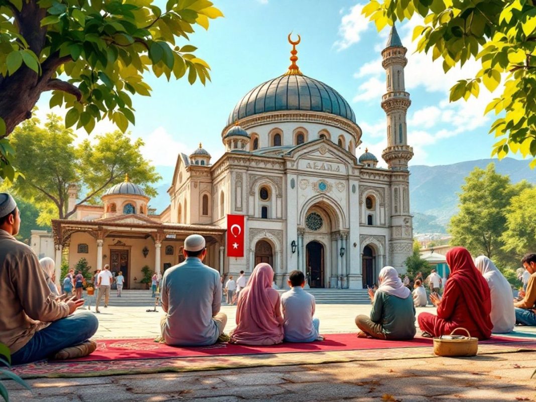 Mosque in Albania with local Muslims praying.