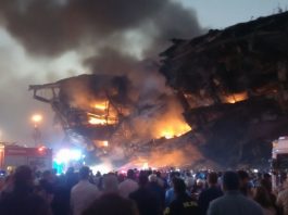 Emergency responders at a damaged aerospace facility in Ankara.