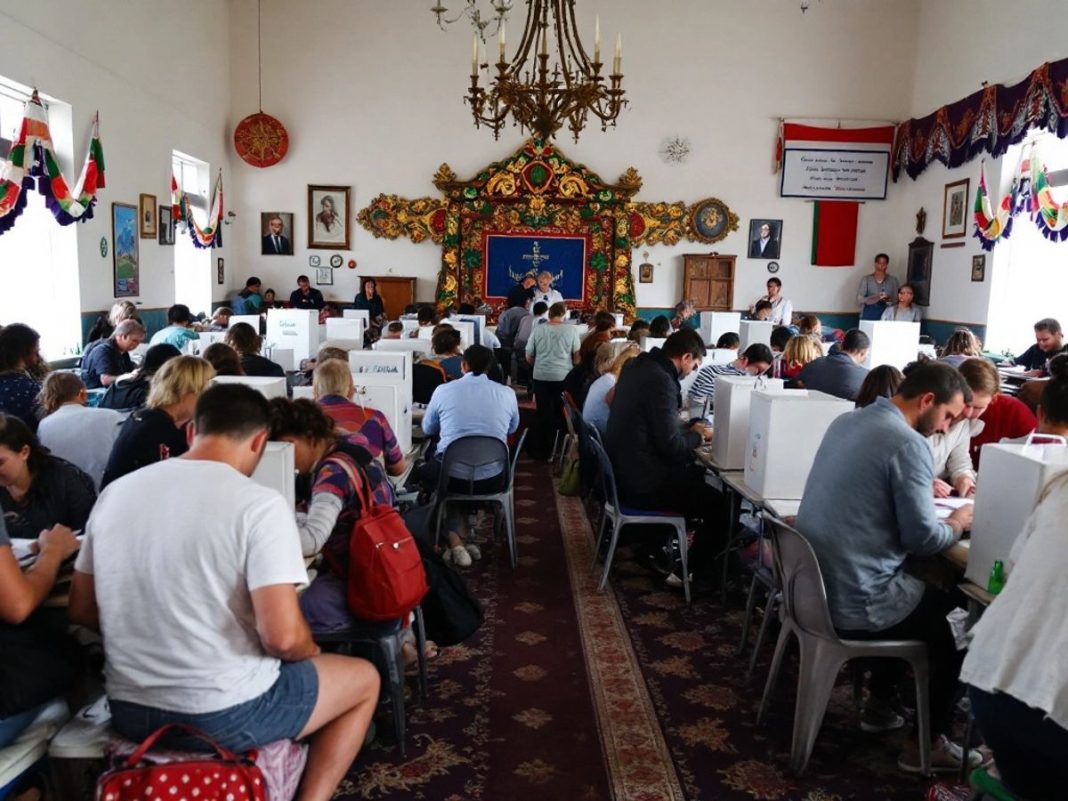 Voters at a polling station during Bulgaria's elections.