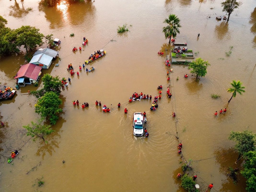 Rescue teams aiding flooded communities in five nations.