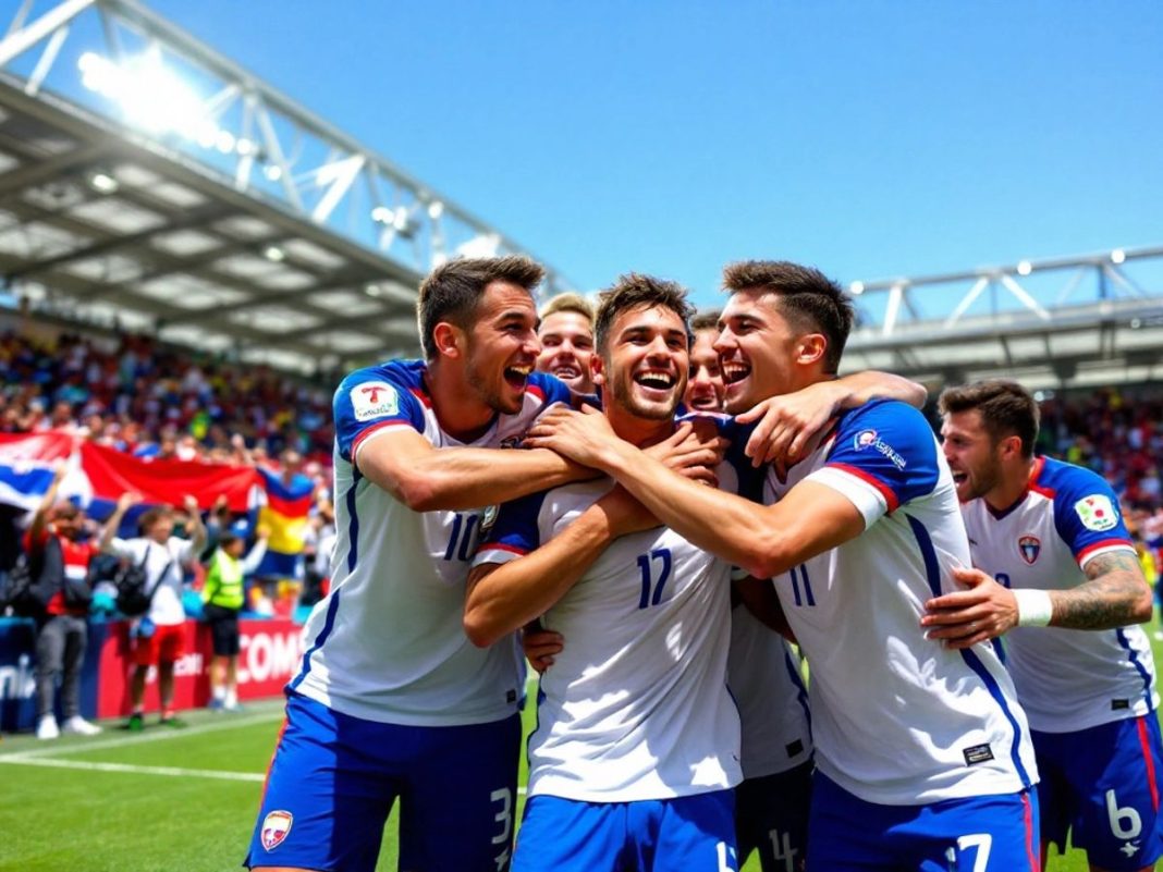 Slovenia U-21 football team celebrating their championship qualification.