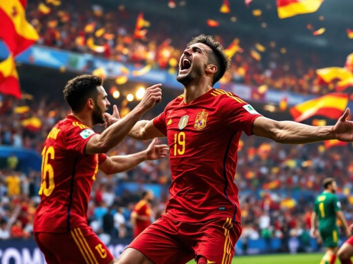 Spanish players celebrating a goal against Serbia in the match.