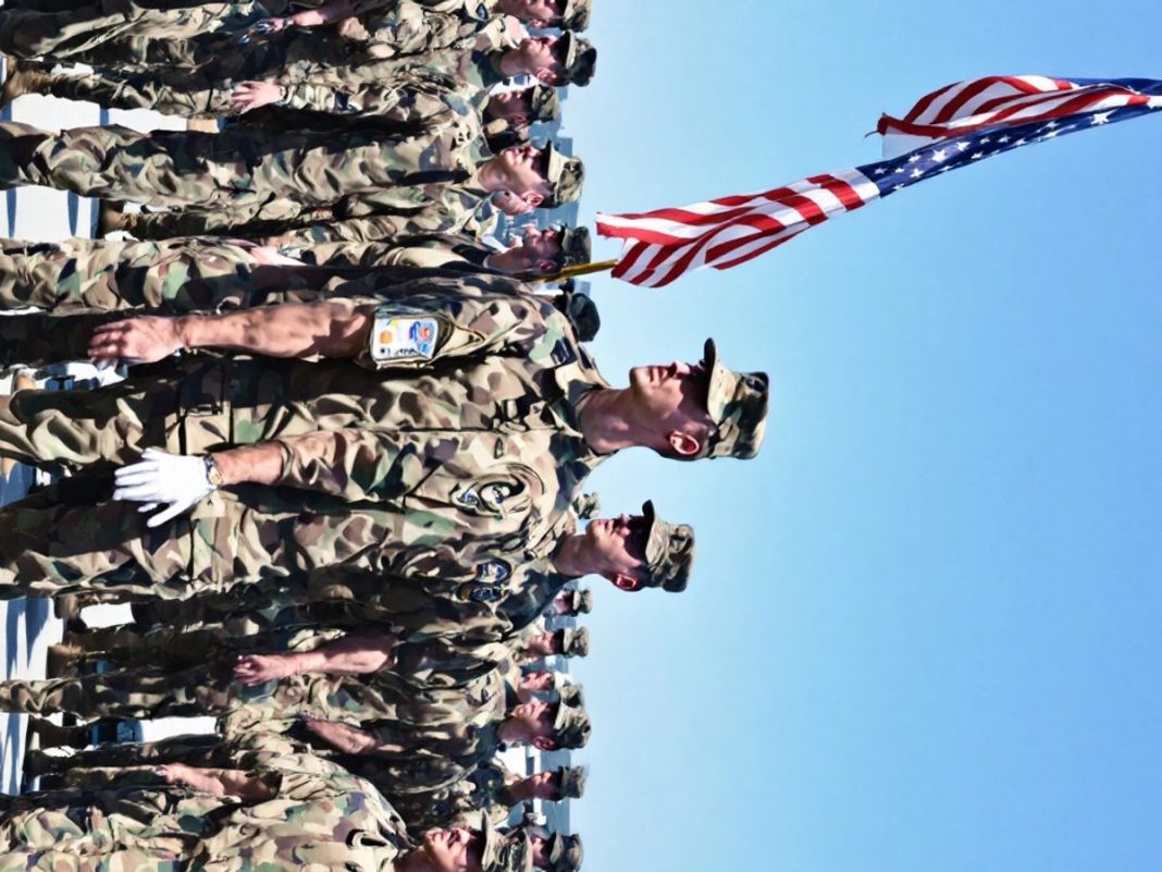 Soldiers in uniform during KFOR East command ceremony.