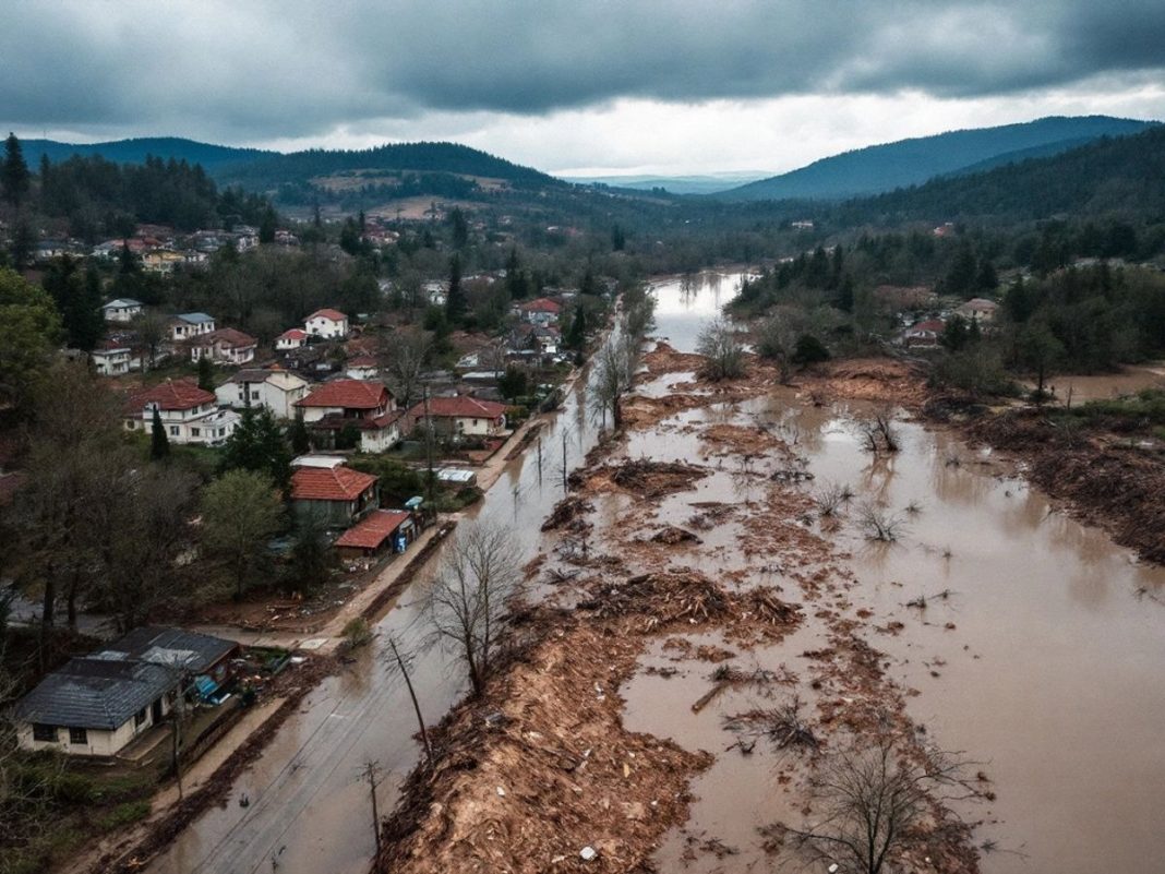 Flooded streets and landslides in Bosnia after heavy rains.