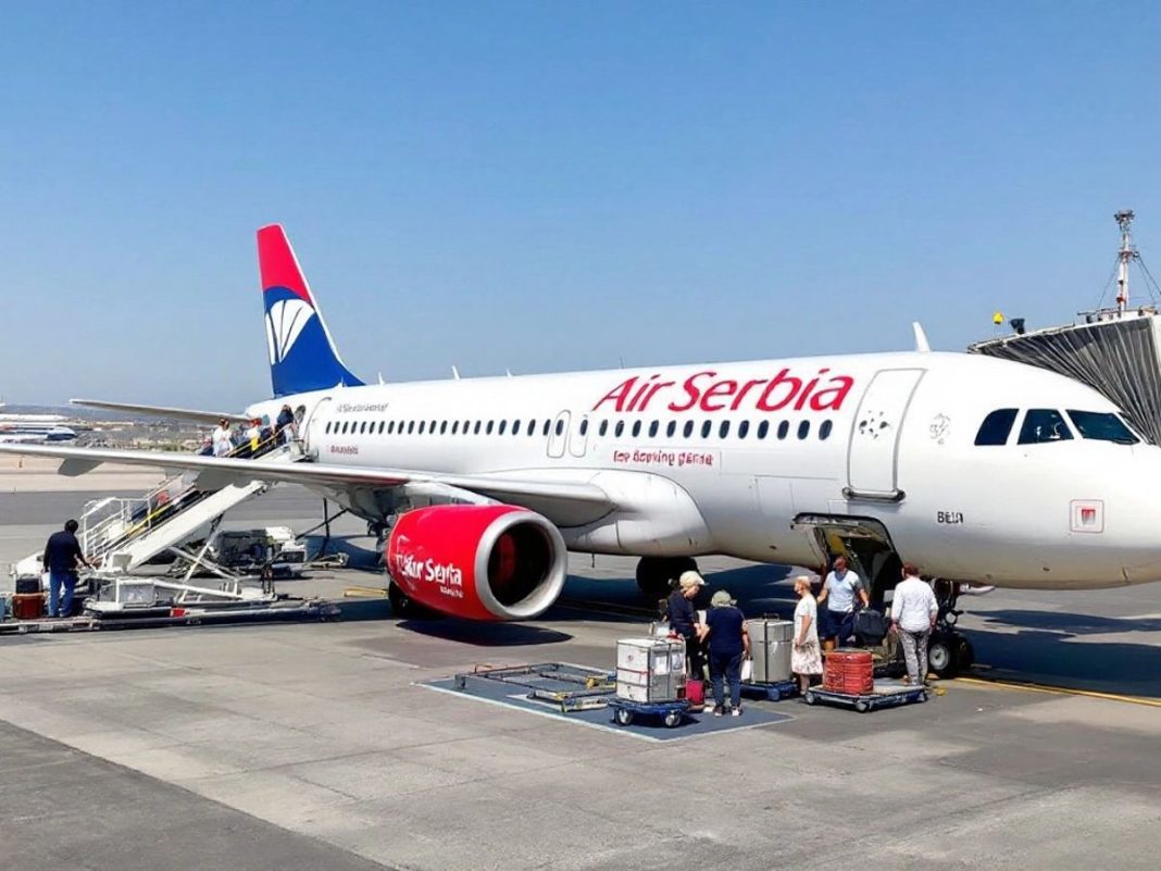 Air Serbia plane at Beirut Airport ready for departure.