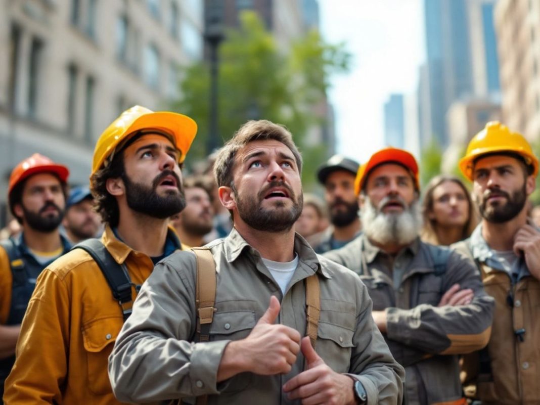 Group of workers protesting for higher minimum wage.