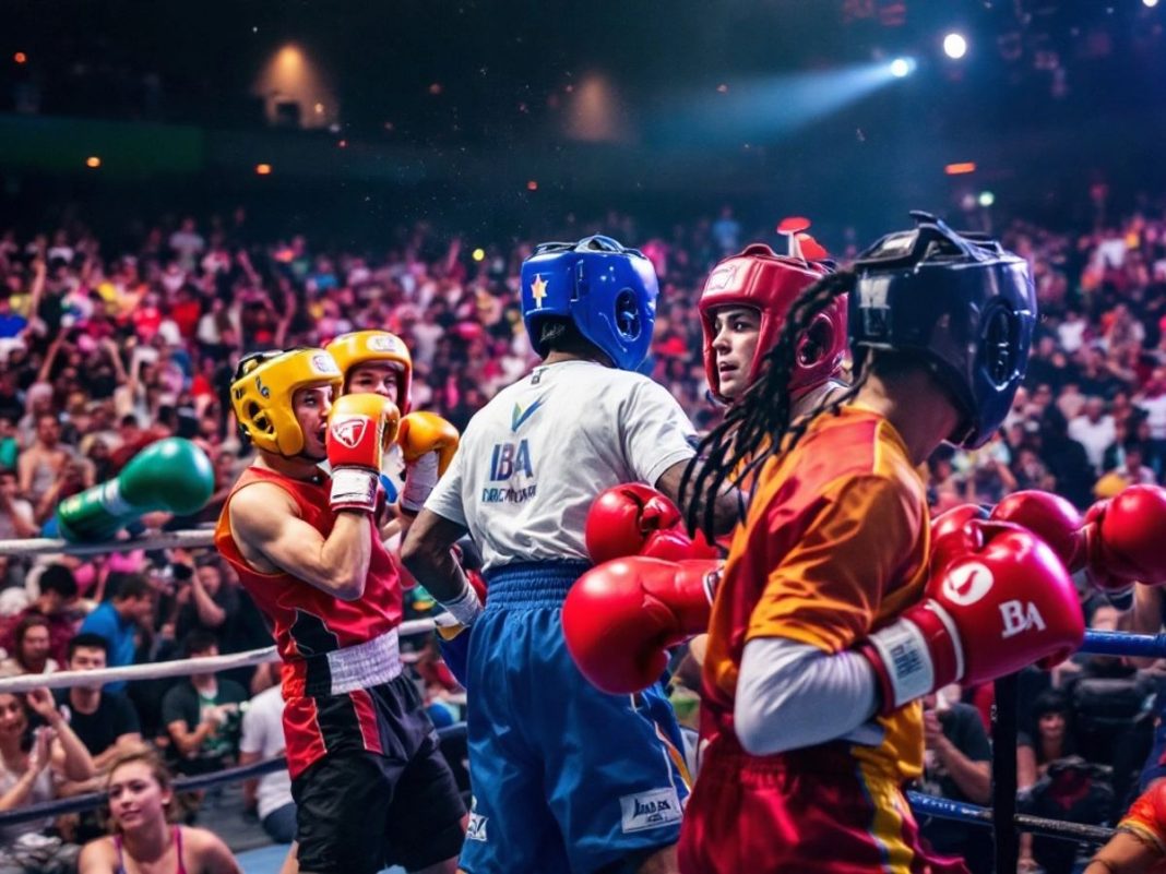 Young boxers competing in a lively Budva arena.