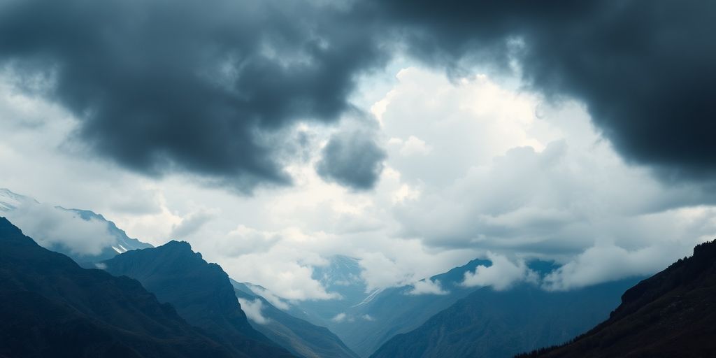 Stormy clouds over North Macedonia's rugged mountains.