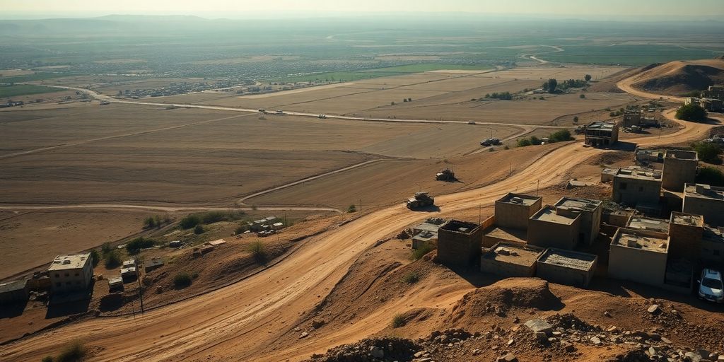 Military forces in Syrian landscape amidst local communities.