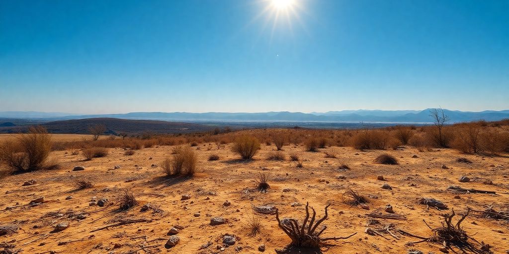 Dry landscape in the Balkans during extreme heat wave.