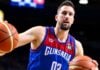 Nurkic dribbling basketball for Bosnia and Herzegovina.