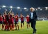 Albanian team celebrates, Serbian coach resigns.