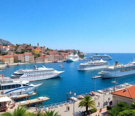 Croatia tourism: cruise ships, tourists, sunny coast.
